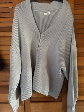 James Street Co Oversized Zip V-Neck Cardigan Sweater Light Blue Size M